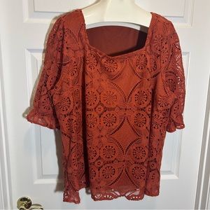 Bloomchic Rust Orange Lace Top